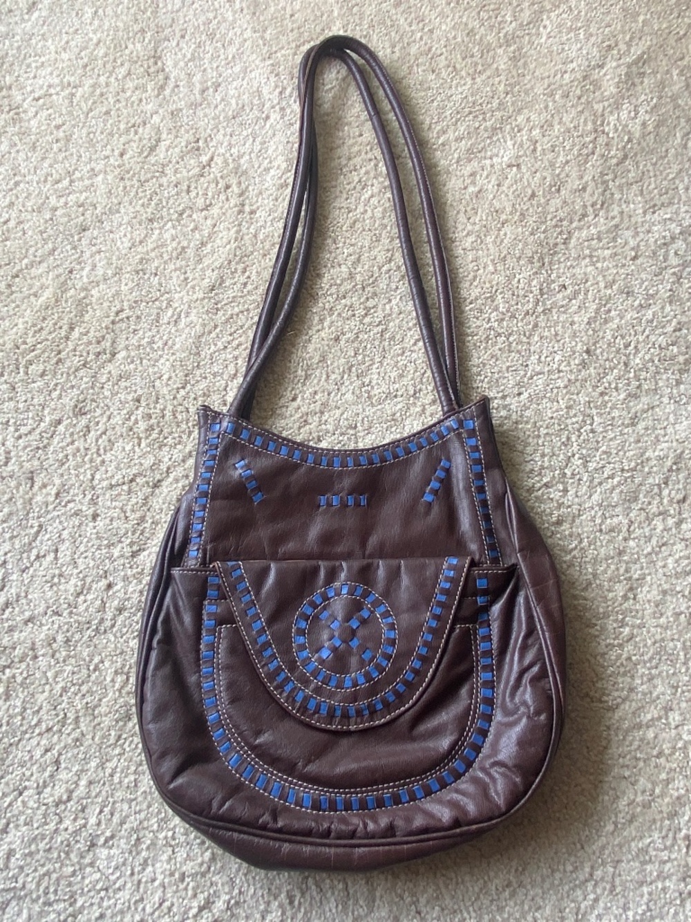 Vintage Leather Brown & Blue Women's Purse/Handbag-Urban Outfitters Circa 2002
